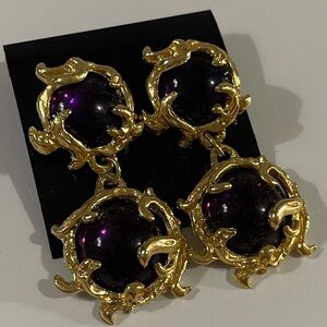 NEW Gold Double Circle Purple Gemstone Earrings.